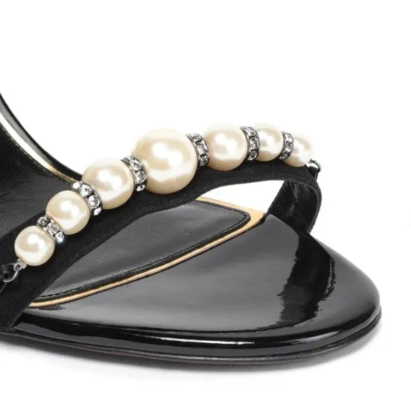 Lanvin Saes Black Suede Pearl Fashion Embellished Ankle Suede High Heel Sandals