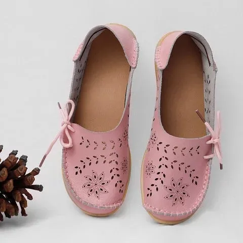Large Size Breathable Hollow Out Flat Lace Up Soft Shoes