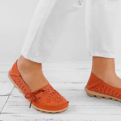 Large Size Breathable Hollow Out Flat Lace Up Soft Shoes