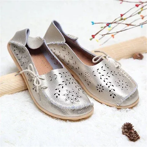 Large Size Breathable Hollow Out Flat Lace Up Soft Shoes