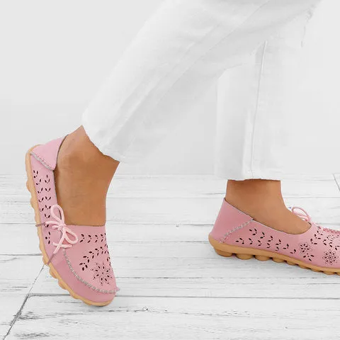 Large Size Breathable Hollow Out Flat Lace Up Soft Shoes