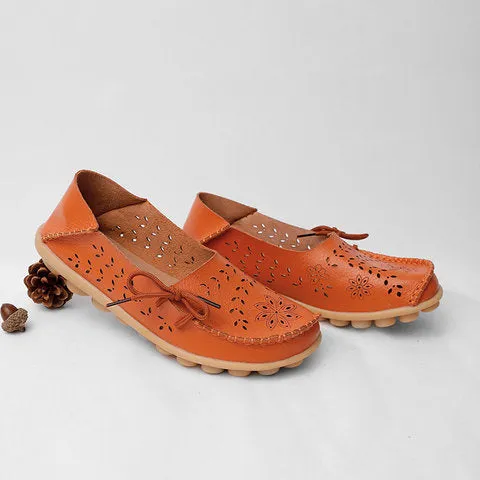Large Size Breathable Hollow Out Flat Lace Up Soft Shoes