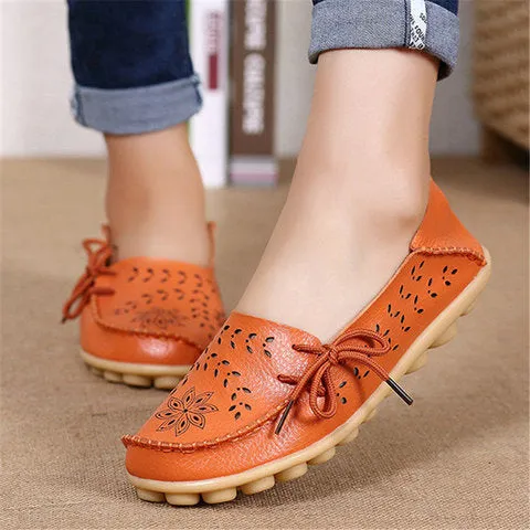 Large Size Breathable Hollow Out Flat Lace Up Soft Shoes