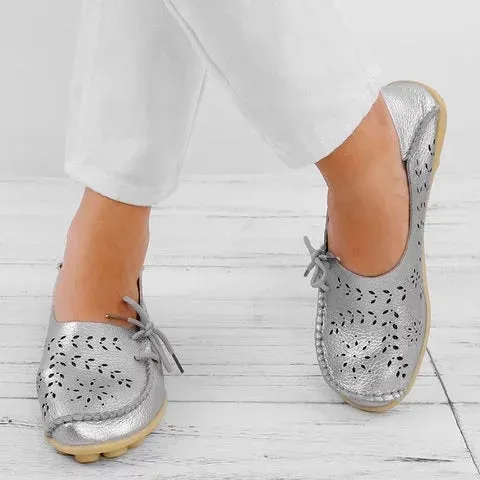 Large Size Breathable Hollow Out Flat Lace Up Soft Shoes