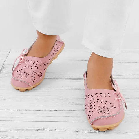 Large Size Breathable Hollow Out Flat Lace Up Soft Shoes