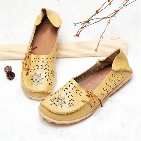 Large Size Breathable Hollow Out Flat Lace Up Soft Shoes