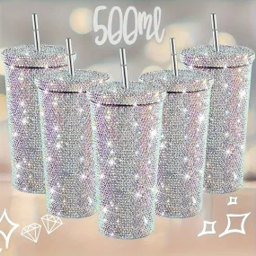Luxury Rhinestone-Embellished Stainless Steel Tumbler - Insulated & Leakproof With Lid For Hot And Cold Drinks, Perfect For Outdoor Activities