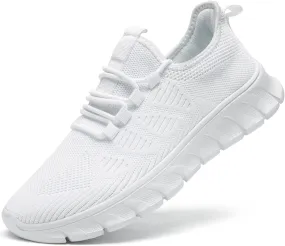 Men Tennis Shoes Running - Gym Sneakers Shoes Walking Workout Non Slip Athletic Slip on Breathable Mesh Comfortable Lightweight Casual Sports White 8.5