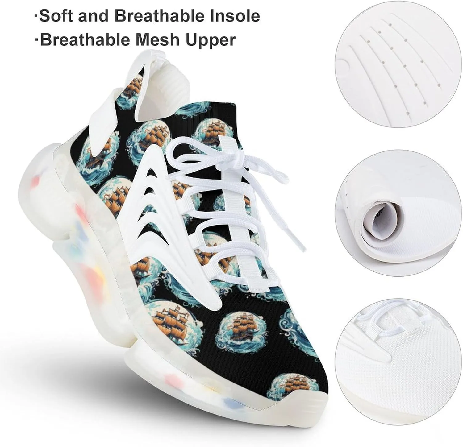 Piratees Ship Mens Sneakers Running Shoes Lightweight Athletic Shoes for Jogging Walking Gym