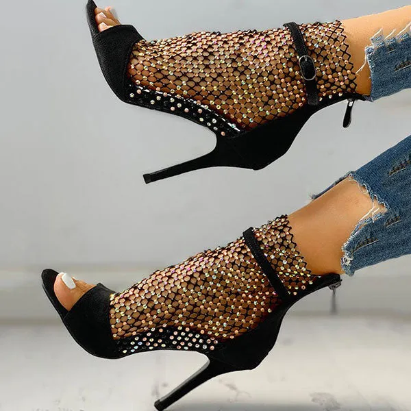 Rhinestones Patchwork Sparkly High Heels Sandals