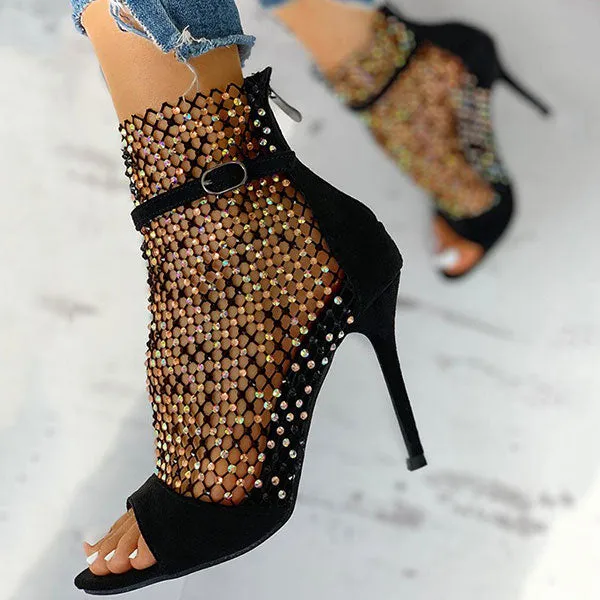 Rhinestones Patchwork Sparkly High Heels Sandals