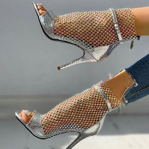 Rhinestones Patchwork Sparkly High Heels Sandals