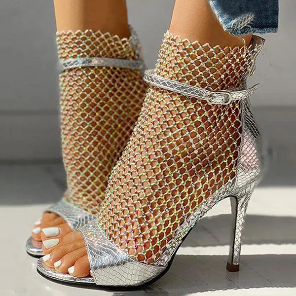 Rhinestones Patchwork Sparkly High Heels Sandals
