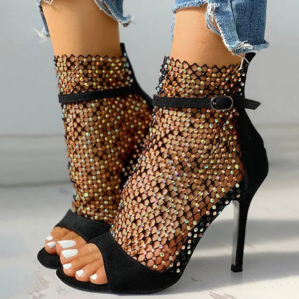 Rhinestones Patchwork Sparkly High Heels Sandals