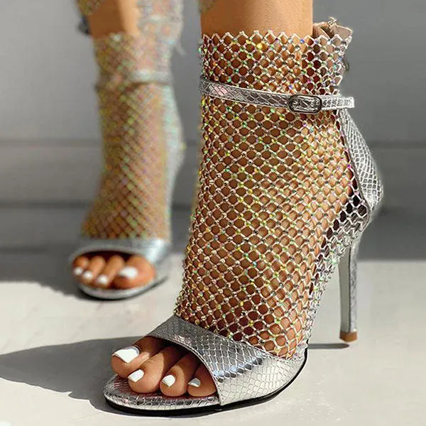 Rhinestones Patchwork Sparkly High Heels Sandals