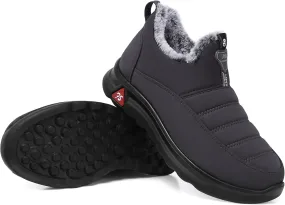 SHIBEVER Winter Boots for Women: Black Warm Fur Lined Slip on Ankle Snow Boots Comfortable Waterproof Outdoor Shoes Size