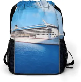 Sports Drawstring Backpack Lightweight Small Gym Bag Cruise Ship Gym Sackpack for Women Men