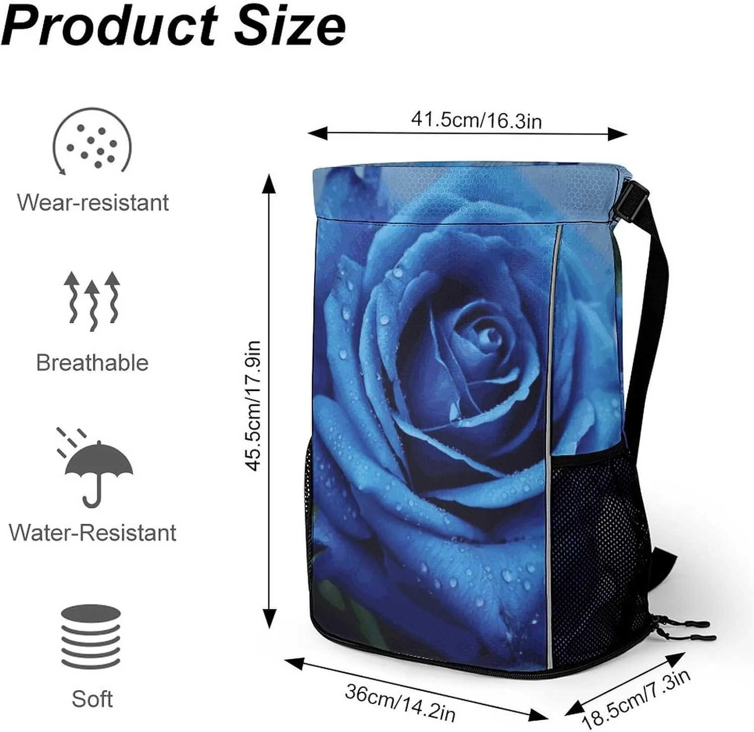 Sports Drawstring Backpack Lightweight Small Gym Bag Romantic Blue Rose Gym Sackpack for Women Men