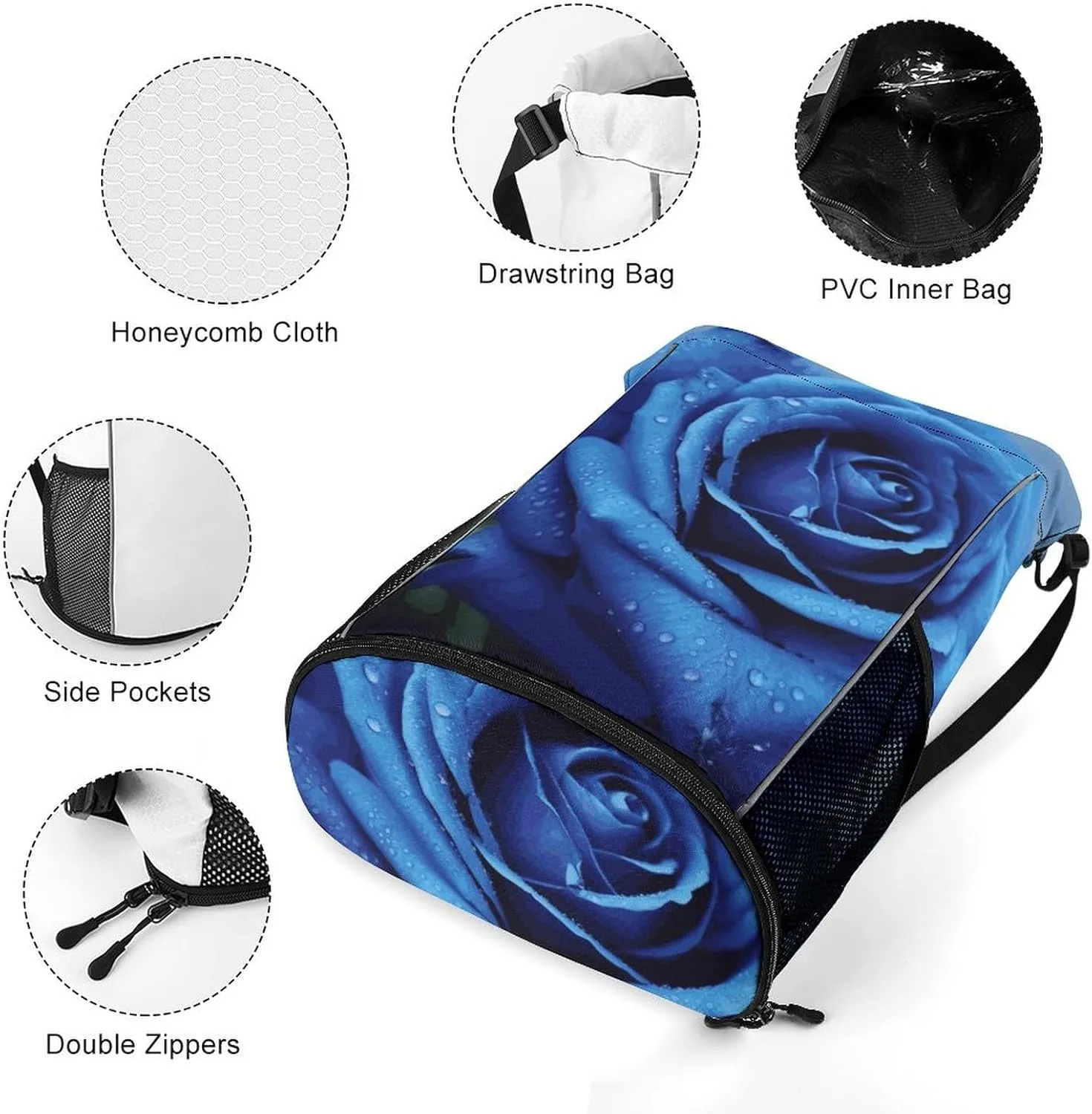 Sports Drawstring Backpack Lightweight Small Gym Bag Romantic Blue Rose Gym Sackpack for Women Men