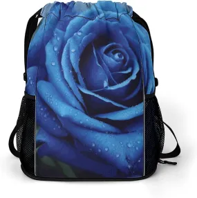 Sports Drawstring Backpack Lightweight Small Gym Bag Romantic Blue Rose Gym Sackpack for Women Men