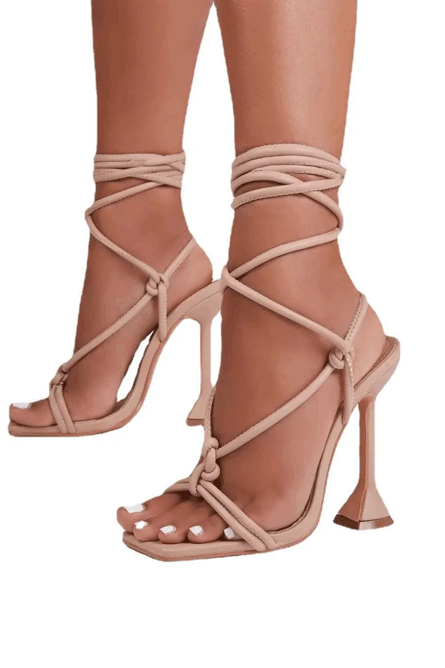 Stiletto Wineglass Cross Strap Square Head Sandals