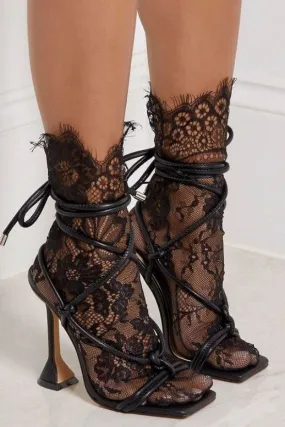 Stiletto Wineglass Cross Strap Square Head Sandals