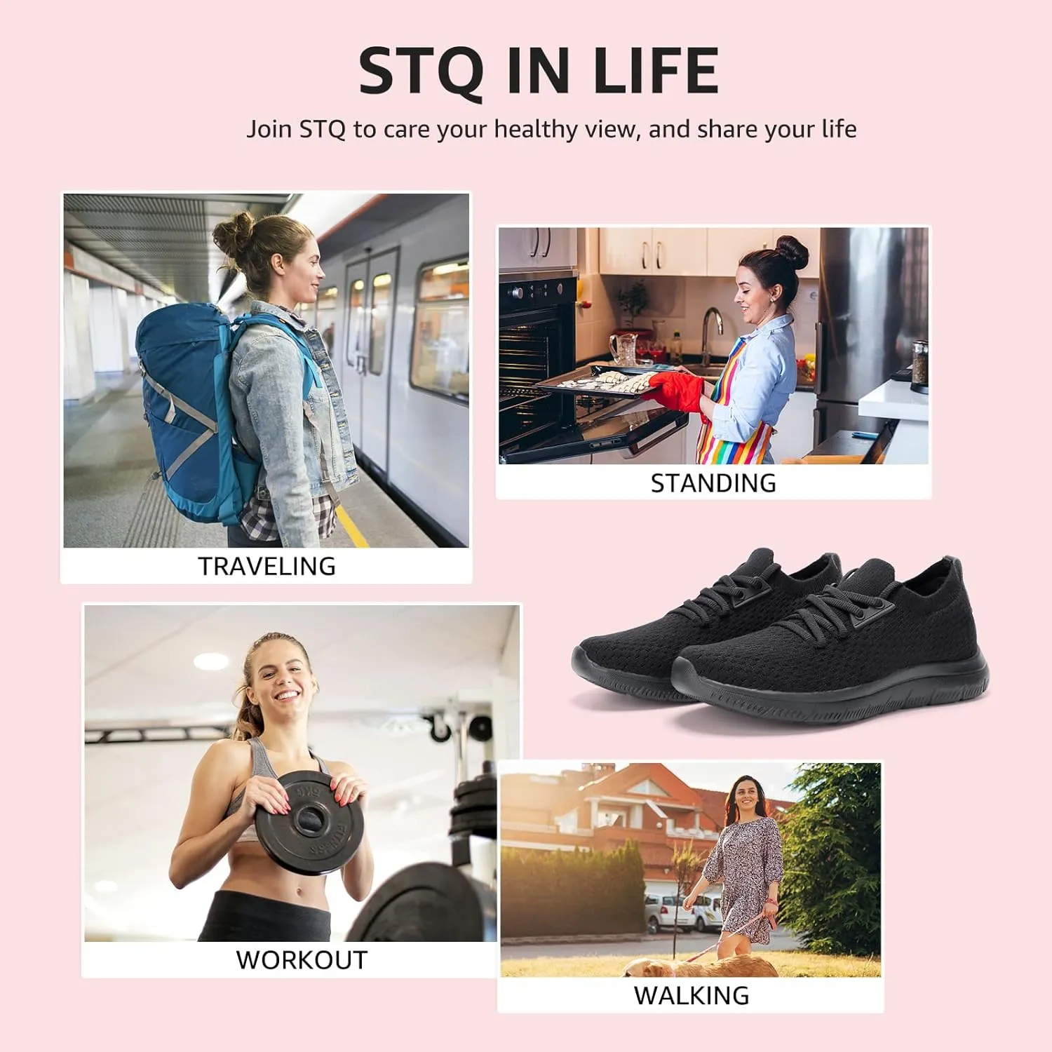 STQ Tennis Shoes Womens Slip on Walking Sneakers for Gym Workout