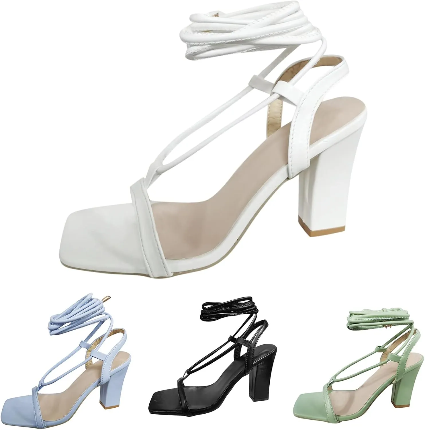 Strappy Heels for Women Chunky High Heels Wedding Heels for Bride Heeled Sandals Ankle Strap Shoes Summer Dress Shoes