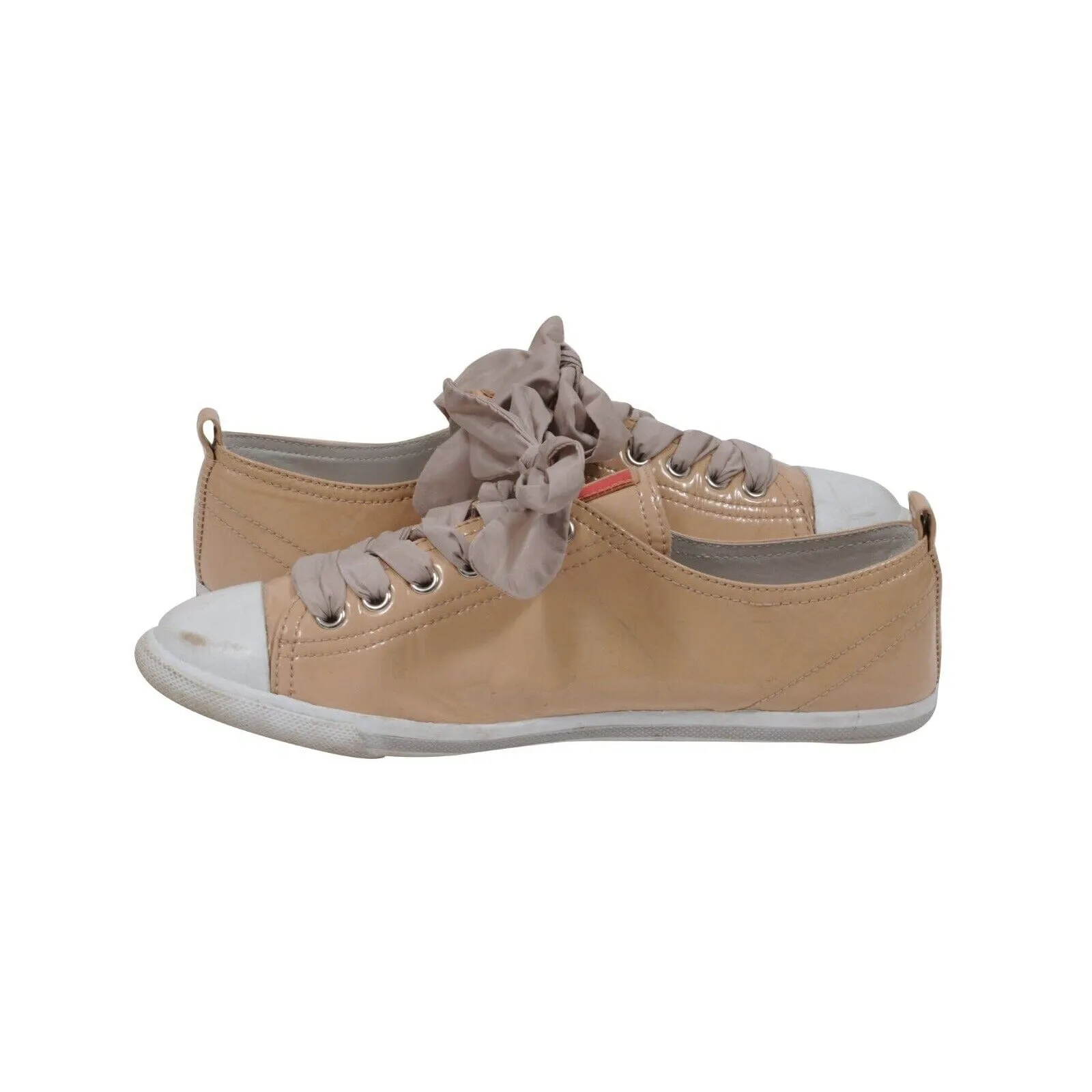 Tan Patent Leather Low Top Sneakers