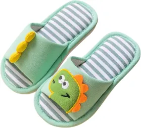 Toddler Summer Open Toe House Slippers Linen Shoes Cute Dinosaur Slippers Slip On Cotton Linen Shoes Boys Slip on Shoes