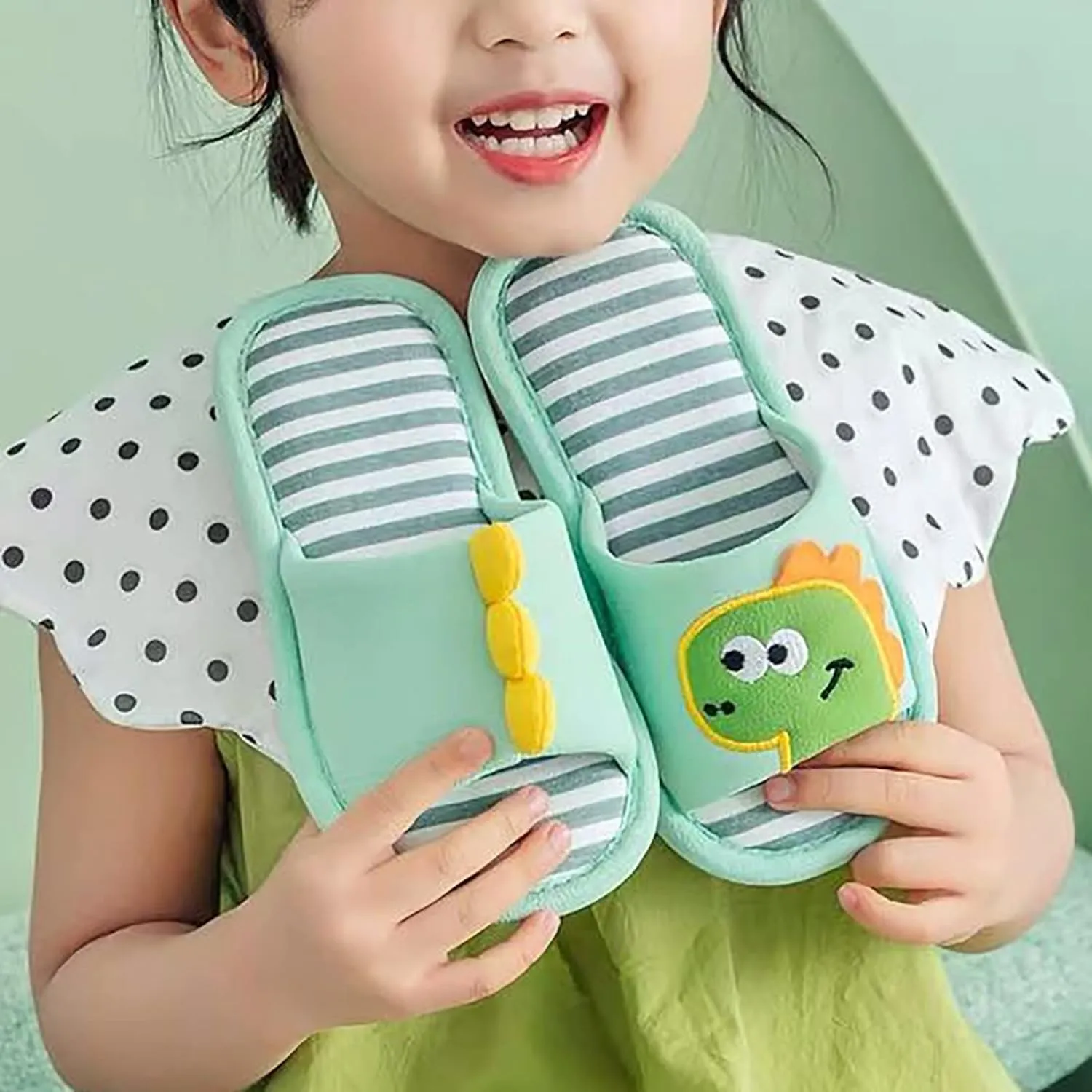 Toddler Summer Open Toe House Slippers Linen Shoes Cute Dinosaur Slippers Slip On Cotton Linen Shoes Boys Slip on Shoes