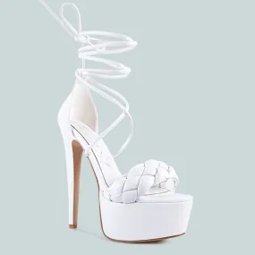 White Tie-Up Braided High Platform Sandals
