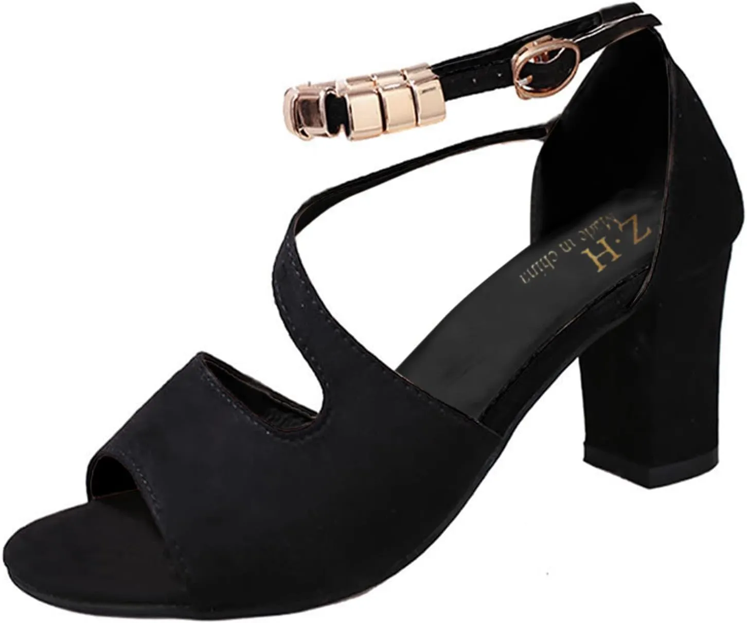 Women Mid Chunky Block Heel Sandals Summer Two Strap Slip on Heels Slide Sandals for Party Wedding Dress Fashion Open Toe Solid Color Backless Beach Casual Party Working Ankle Strap Shoes