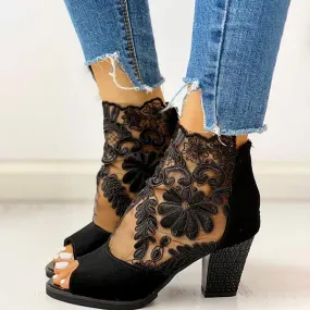 Women'S Chunky Heel Open Toe Lace Sandals 29617810