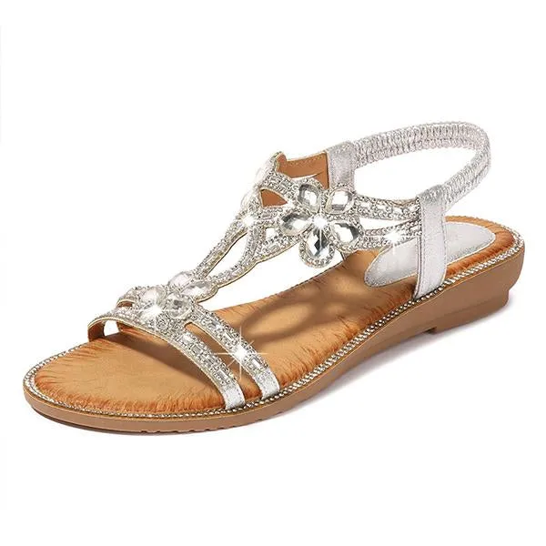 Women's Elegant Rhinestone Flower Wedge Sandals 04423692C