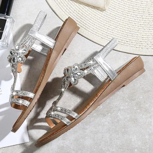 Women's Elegant Rhinestone Flower Wedge Sandals 04423692C
