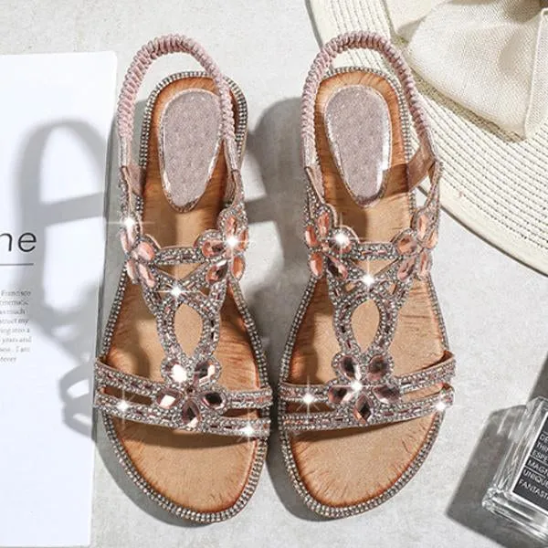 Women's Elegant Rhinestone Flower Wedge Sandals 04423692C