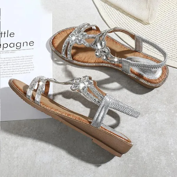 Women's Elegant Rhinestone Flower Wedge Sandals 04423692C