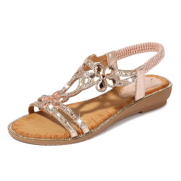 Women's Elegant Rhinestone Flower Wedge Sandals 04423692C