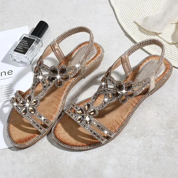 Women's Elegant Rhinestone Flower Wedge Sandals 04423692C