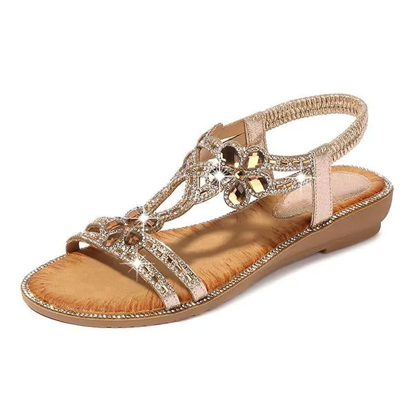 Women's Elegant Rhinestone Flower Wedge Sandals 04423692C