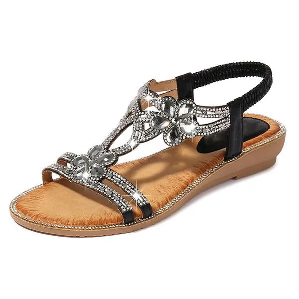 Women's Elegant Rhinestone Flower Wedge Sandals 04423692C