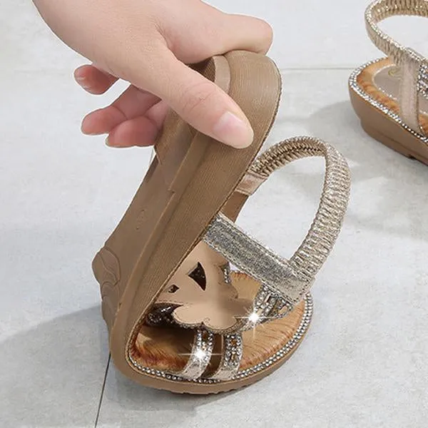 Women's Elegant Rhinestone Flower Wedge Sandals 04423692C