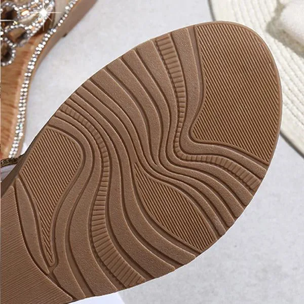 Women's Elegant Rhinestone Flower Wedge Sandals 04423692C