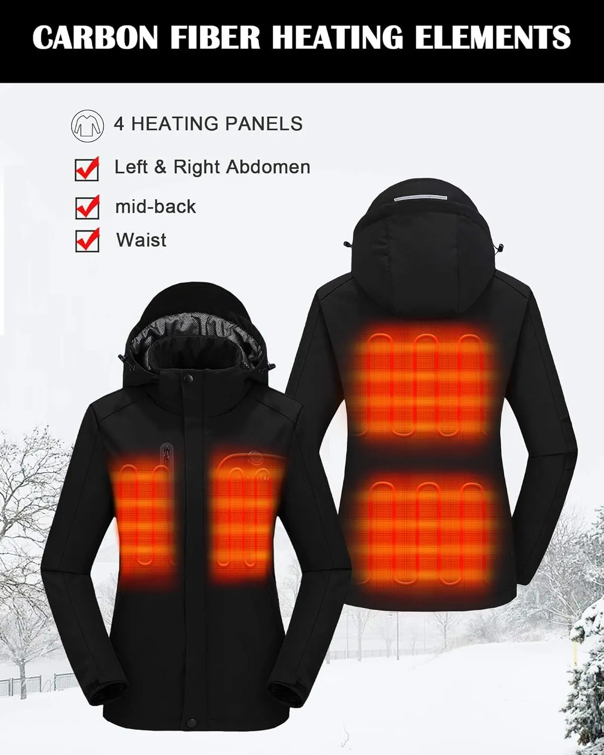 Women'S Heated Jacket with Battery Pack 5V, Heated Coat with Detachable Hood Windproof