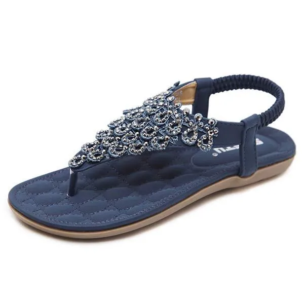 Women'S Rhinestone Bohemian Elastic Flip Flops 42567570C