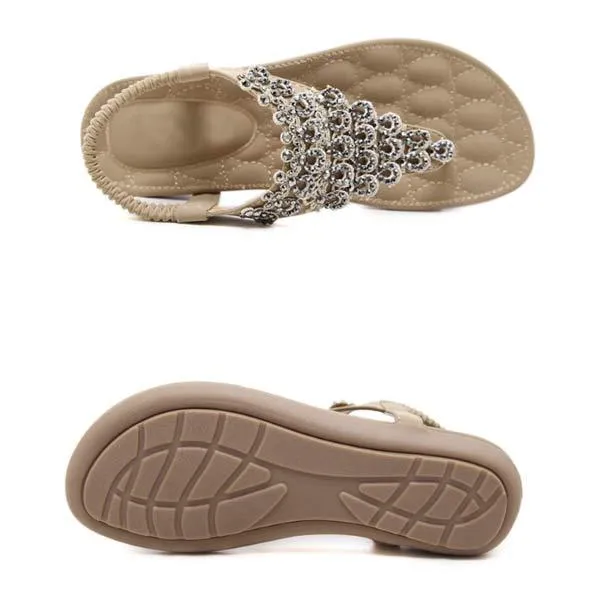 Women'S Rhinestone Bohemian Elastic Flip Flops 42567570C
