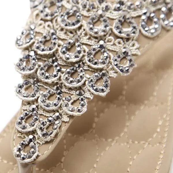 Women'S Rhinestone Bohemian Elastic Flip Flops 42567570C