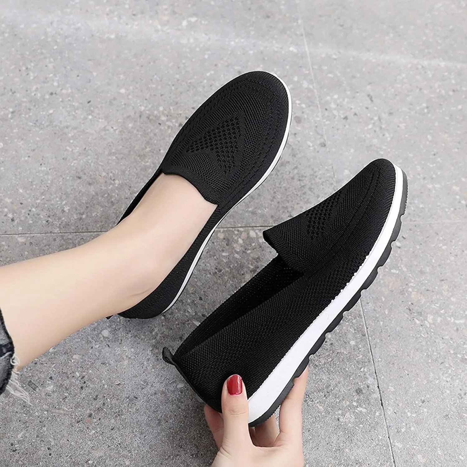 Womens Slip On Walking Shoes Lightweight Comfortable Sneakers Casual Canvas Flats Non Slip Elastic Loafers