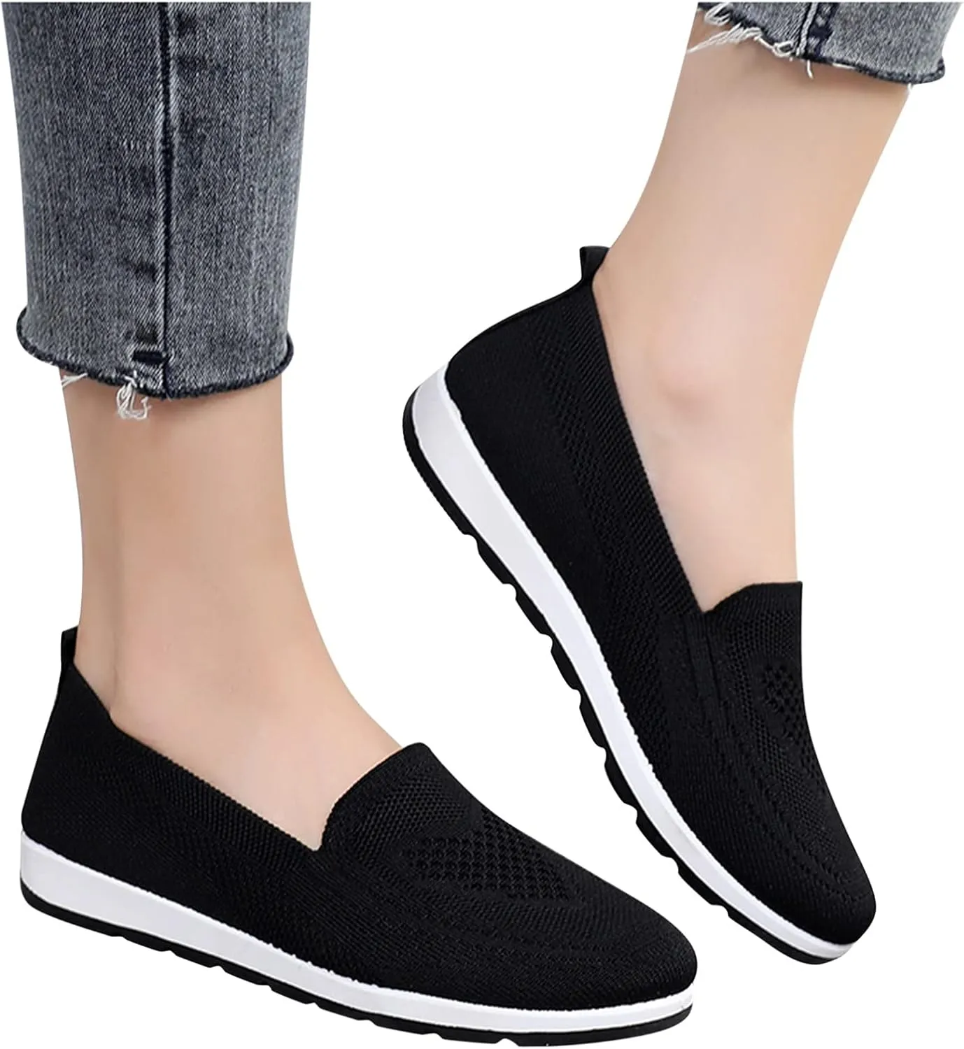 Womens Slip On Walking Shoes Lightweight Comfortable Sneakers Casual Canvas Flats Non Slip Elastic Loafers